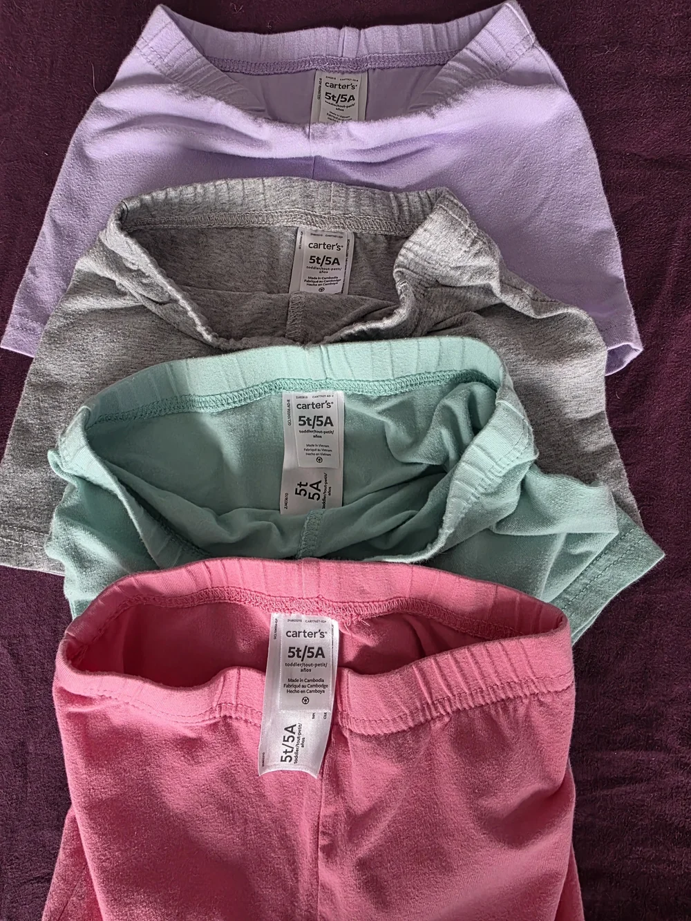 Carter's Girls 4-Pack Cotton Stretch Shorts — Pink, Mint, Lavender, Gray
